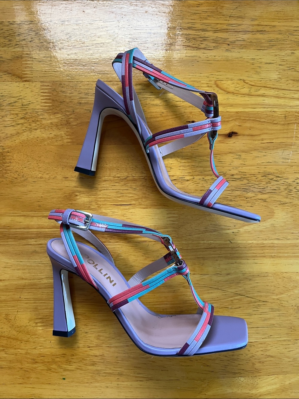 POLLINI Lavender Strappy Multicolor Accent High Heel Sandals NEW